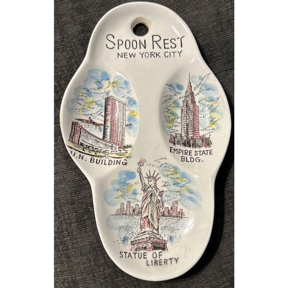 Vintage Gourmet Triple Spoon Rest New York City Souvenir 8”